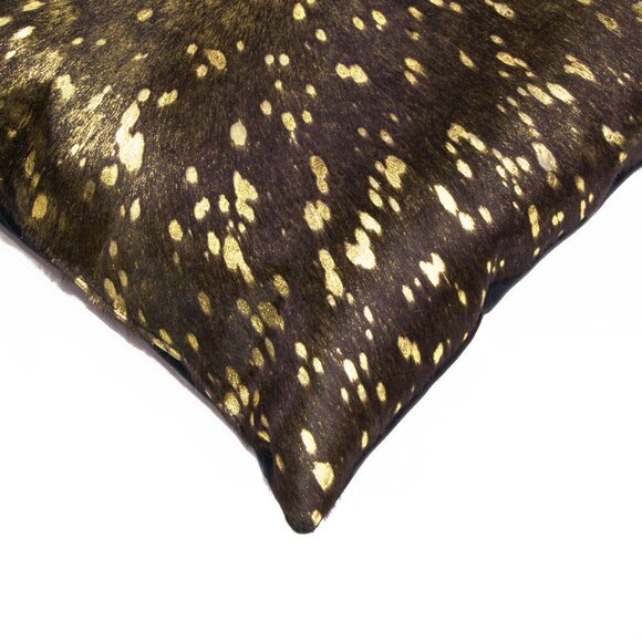 Natural Home Decor Torino Scotland Cowhide Pillow | 1-Piece | Chocolate & gold - Picture 2 of 2